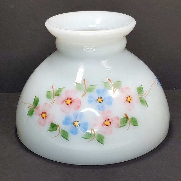 GWTW Hand Painted Floral Hurricane Lamp Shade Milk Glass Porcelain Vtg Cottage - Picture 1 of 11